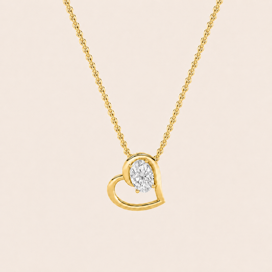 2CT Oval Cut Lab Grown Diamond Heart Shaped Pendant Necklace