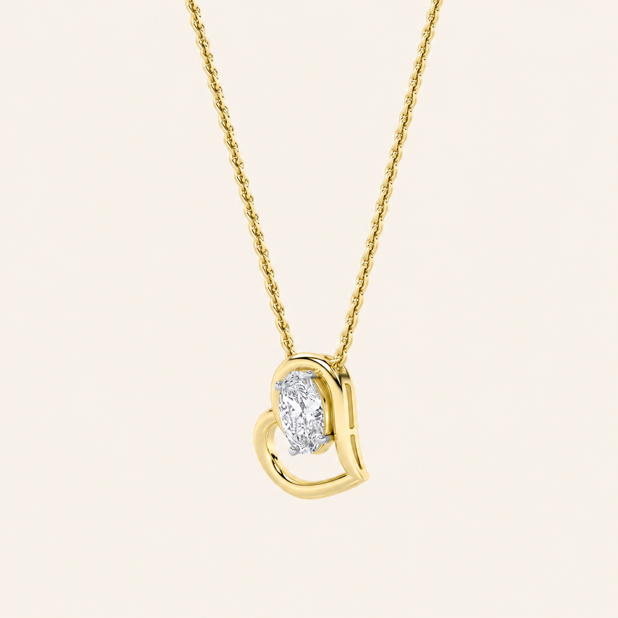 2CT Oval Cut Lab Grown Diamond Heart Shaped Pendant Necklace