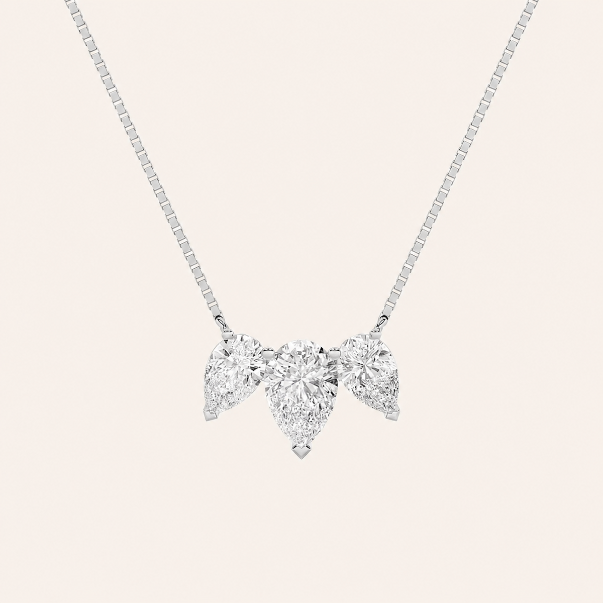 3CT Pear Cut Lab Grown Diamond Three Stone Necklace