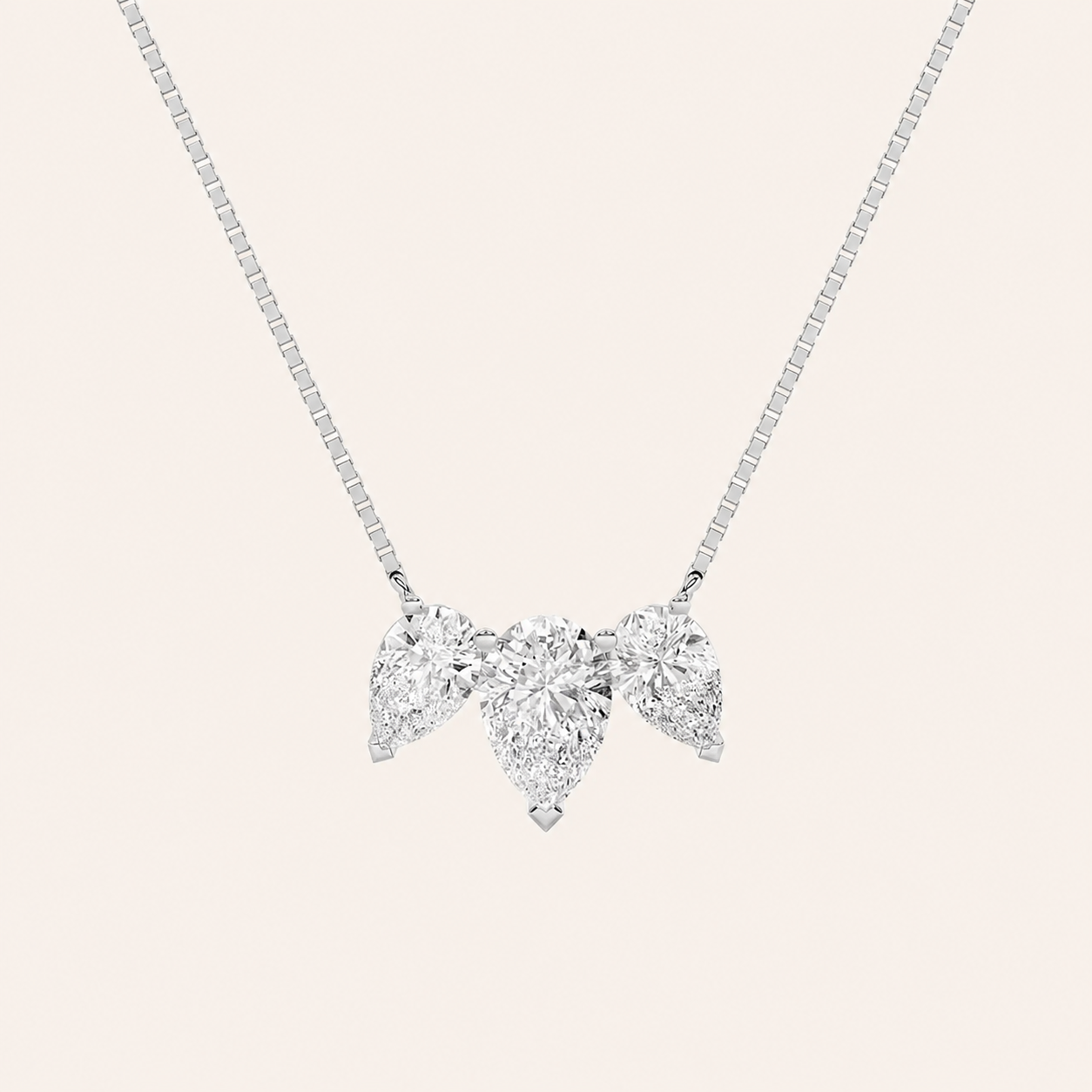 3CT Pear Cut Lab Grown Diamond Three Stone Necklace