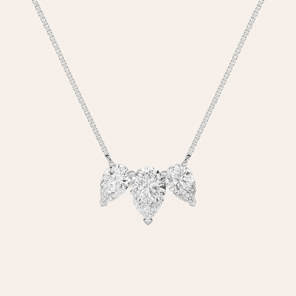 3CT Pear Cut Lab Grown Diamond Three Stone Necklace