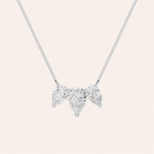 3CT Pear Cut Lab Grown Diamond Three Stone Necklace