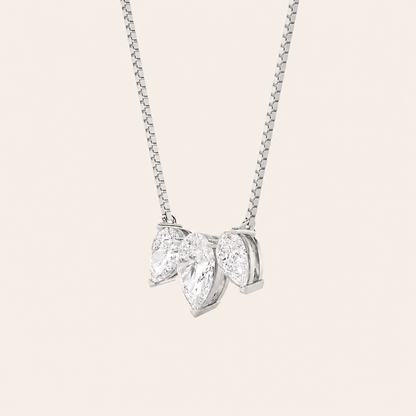3CT Pear Cut Lab Grown Diamond Three Stone Necklace
