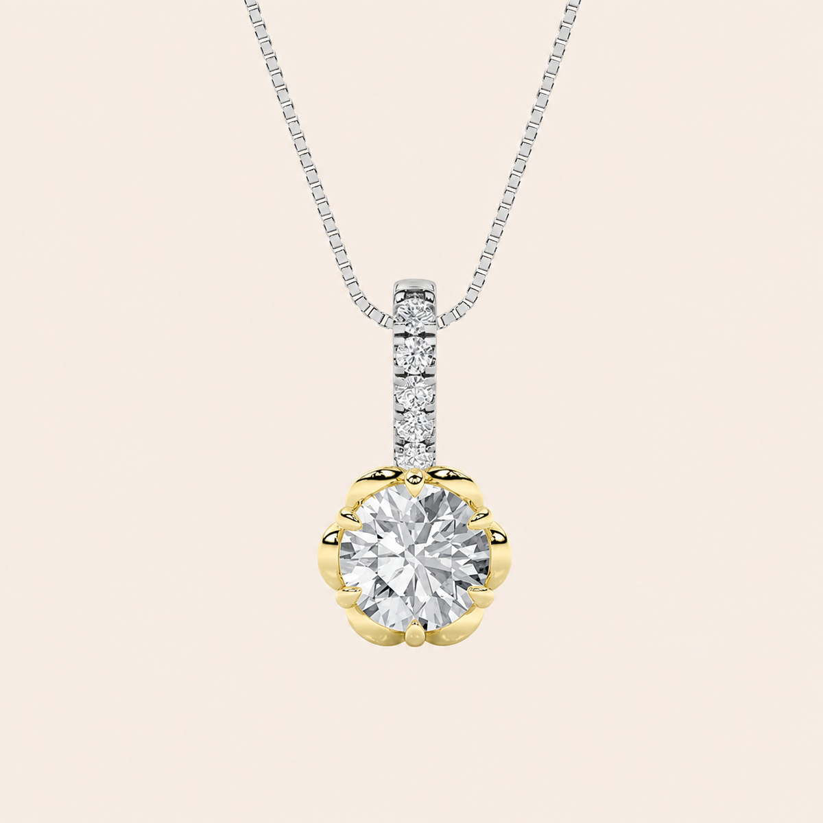 1.5CT Round Cut Lab Grown Diamond Two Tone Pendant Necklace