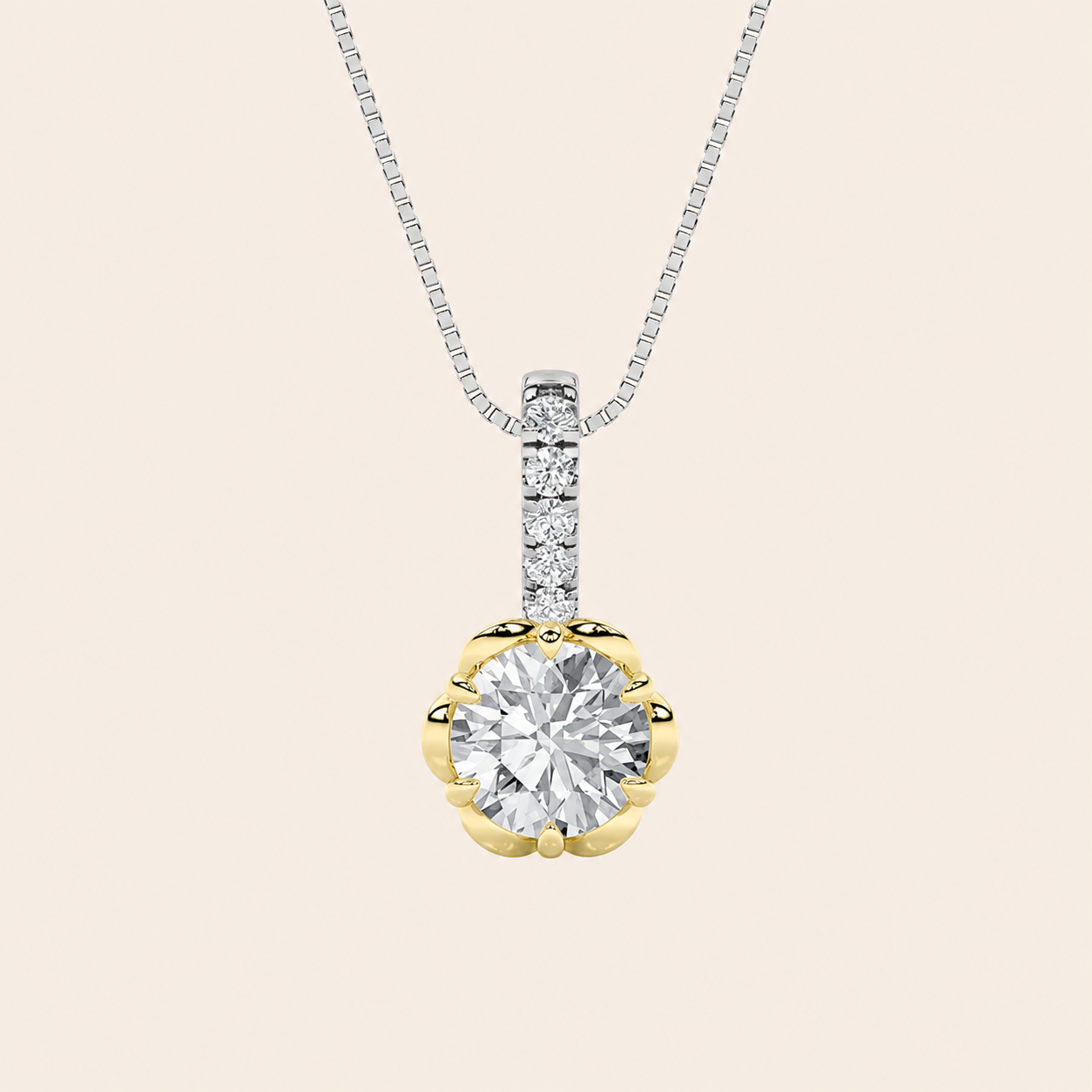 1.5CT Round Cut Lab Grown Diamond Two Tone Pendant Necklace