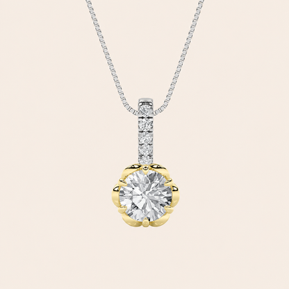 1.5CT Round Cut Lab Grown Diamond Two Tone Pendant Necklace