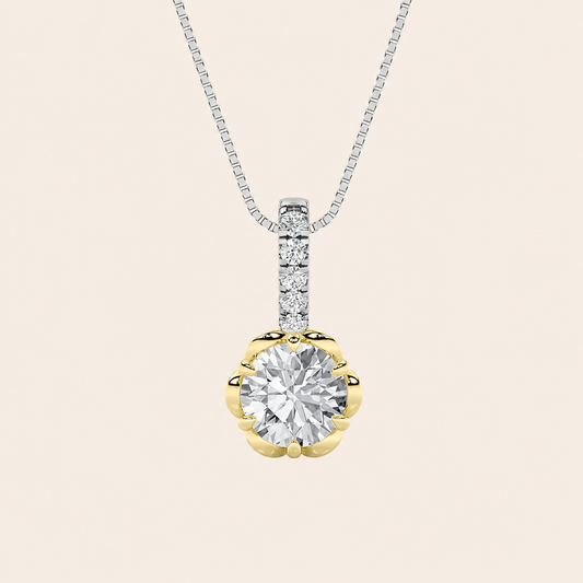 1.5CT Round Cut Lab Grown Diamond Two Tone Pendant Necklace