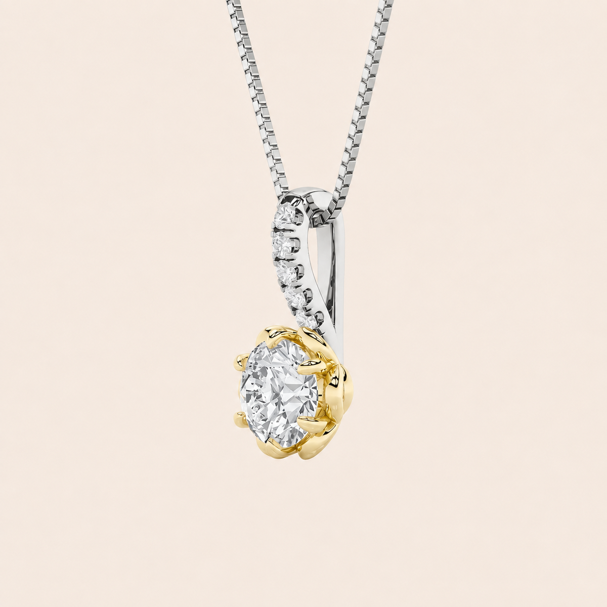1.5CT Round Cut Lab Grown Diamond Two Tone Pendant Necklace
