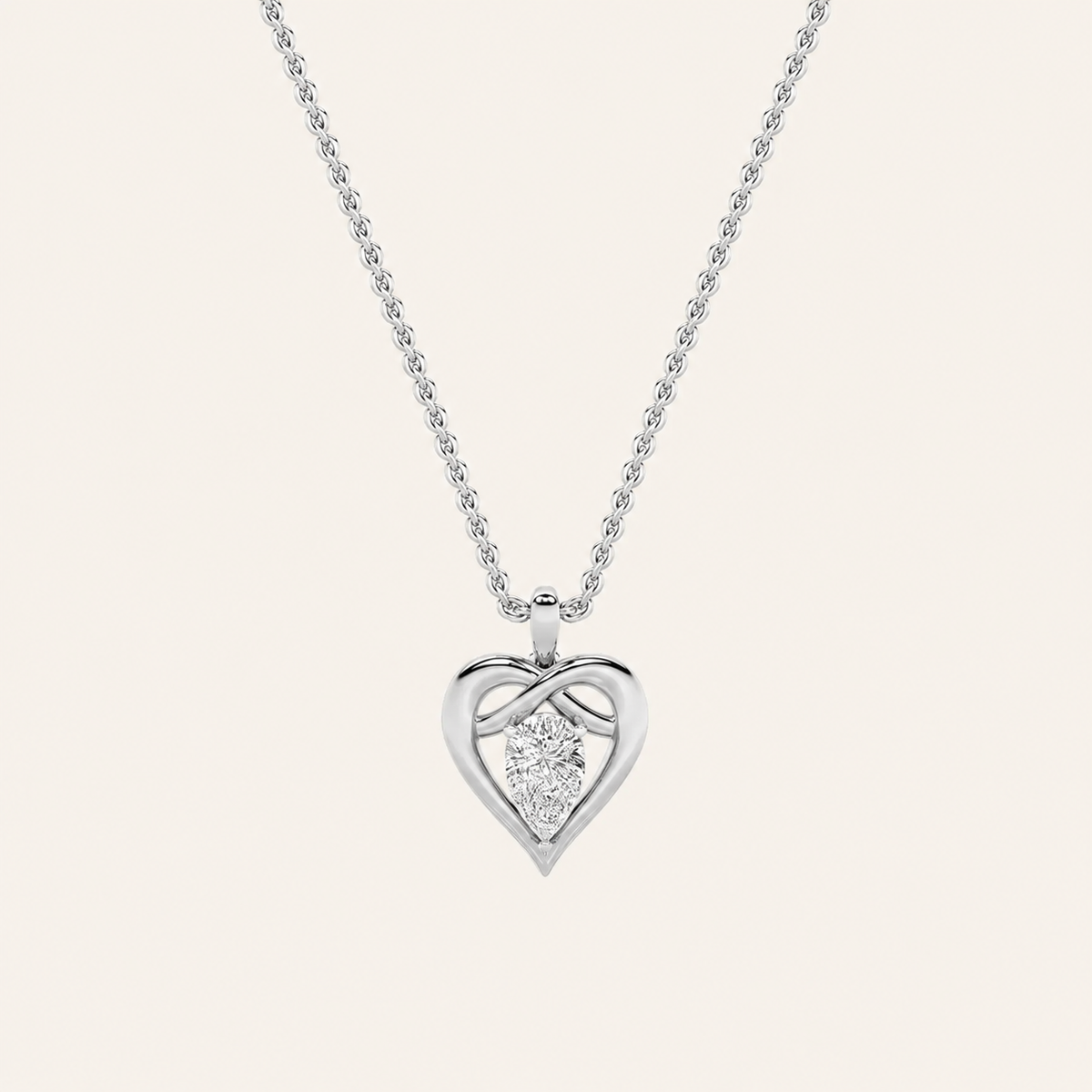 2CT Pear Cut Lab Grown Diamond Heart Shaped Pendant Necklace