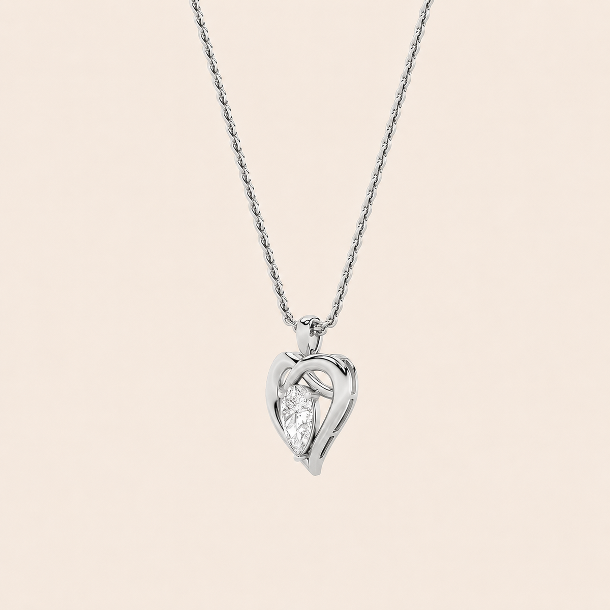 2CT Pear Cut Lab Grown Diamond Heart Shaped Pendant Necklace