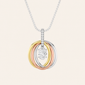 1.5CT Oval Cut Lab Grown Diamond Three Tone Solitaire Accented Pendant Necklace