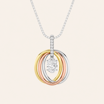 1.5CT Oval Cut Lab Grown Diamond Three Tone Solitaire Accented Pendant Necklace