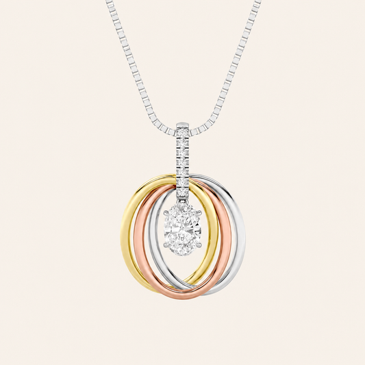 1.5CT Oval Cut Lab Grown Diamond Three Tone Solitaire Accented Pendant Necklace