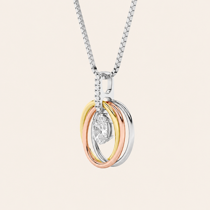 1.5CT Oval Cut Lab Grown Diamond Three Tone Solitaire Accented Pendant Necklace