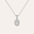 0.75CT Oval Cut Lab Grown Diamond Halo Pendant Necklace