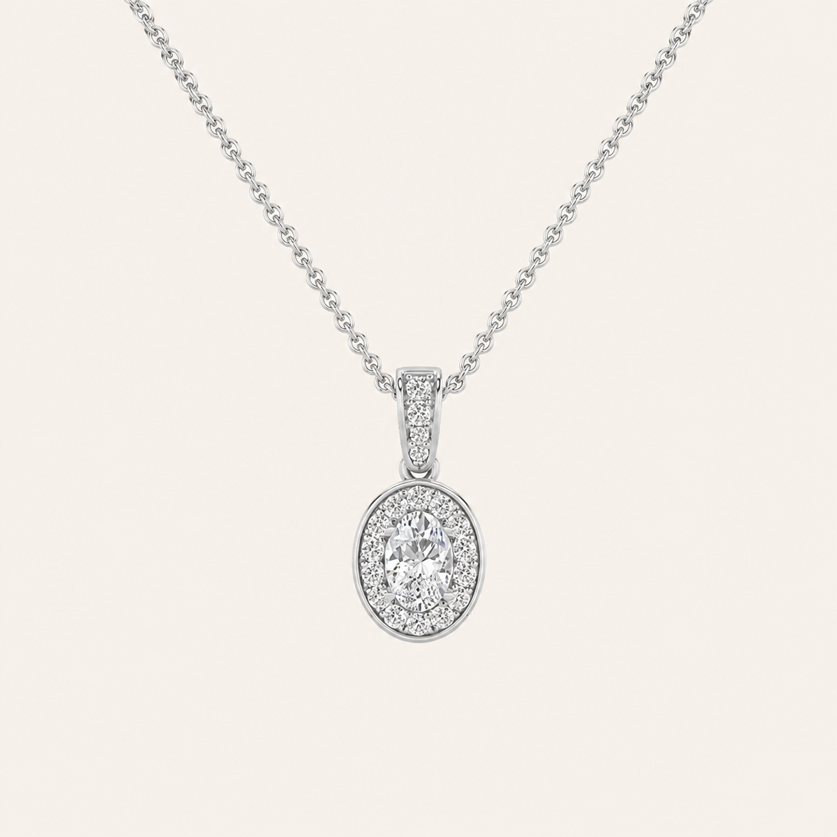 0.75CT Oval Cut Lab Grown Diamond Halo Pendant Necklace