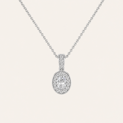 0.75CT Oval Cut Lab Grown Diamond Halo Pendant Necklace