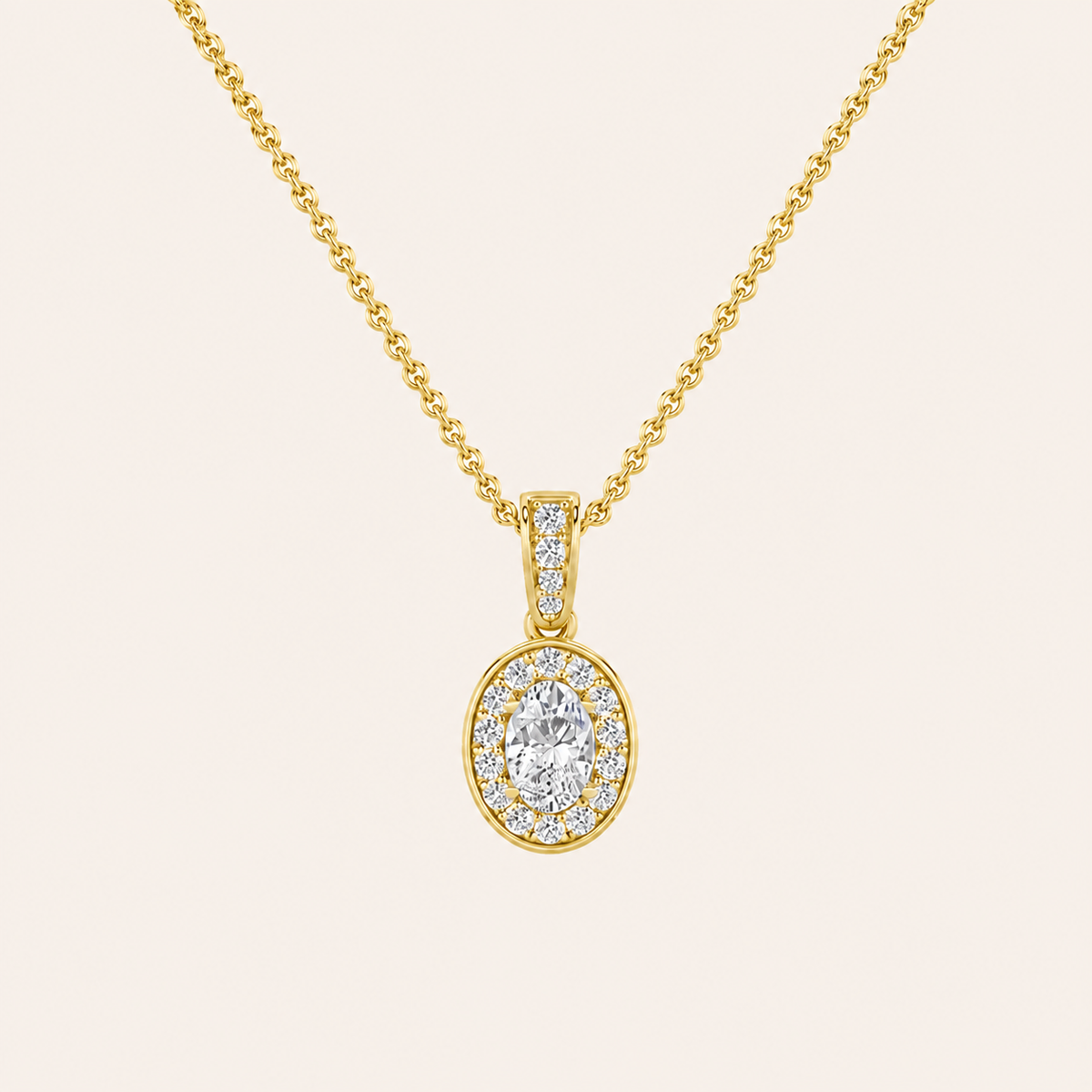 0.75CT Oval Cut Lab Grown Diamond Halo Pendant Necklace