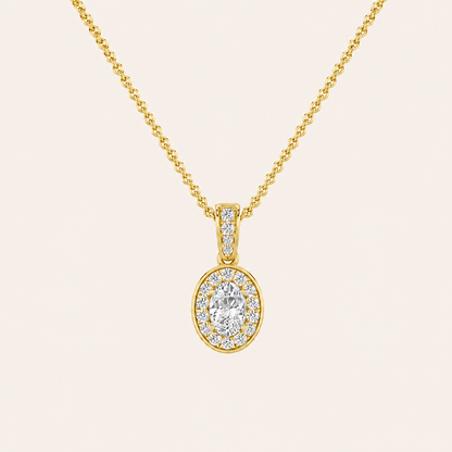 0.75CT Oval Cut Lab Grown Diamond Halo Pendant Necklace
