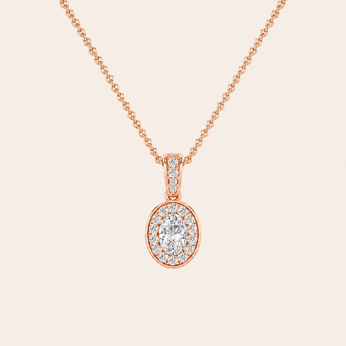 0.75CT Oval Cut Lab Grown Diamond Halo Pendant Necklace