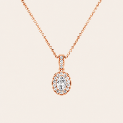 0.75CT Oval Cut Lab Grown Diamond Halo Pendant Necklace