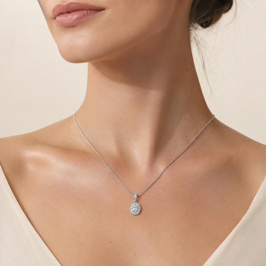 0.75CT Oval Cut Lab Grown Diamond Halo Pendant Necklace