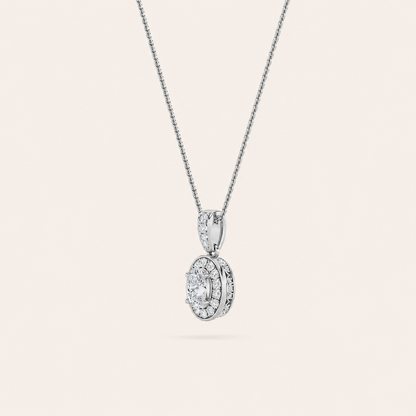 0.75CT Oval Cut Lab Grown Diamond Halo Pendant Necklace