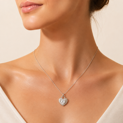 1.5CT Round Cut Lab Grown Diamond Heart Shaped Pendant Necklace