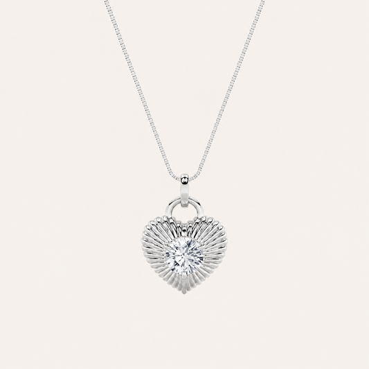 1.5CT Round Cut Lab Grown Diamond Heart Shaped Pendant Necklace