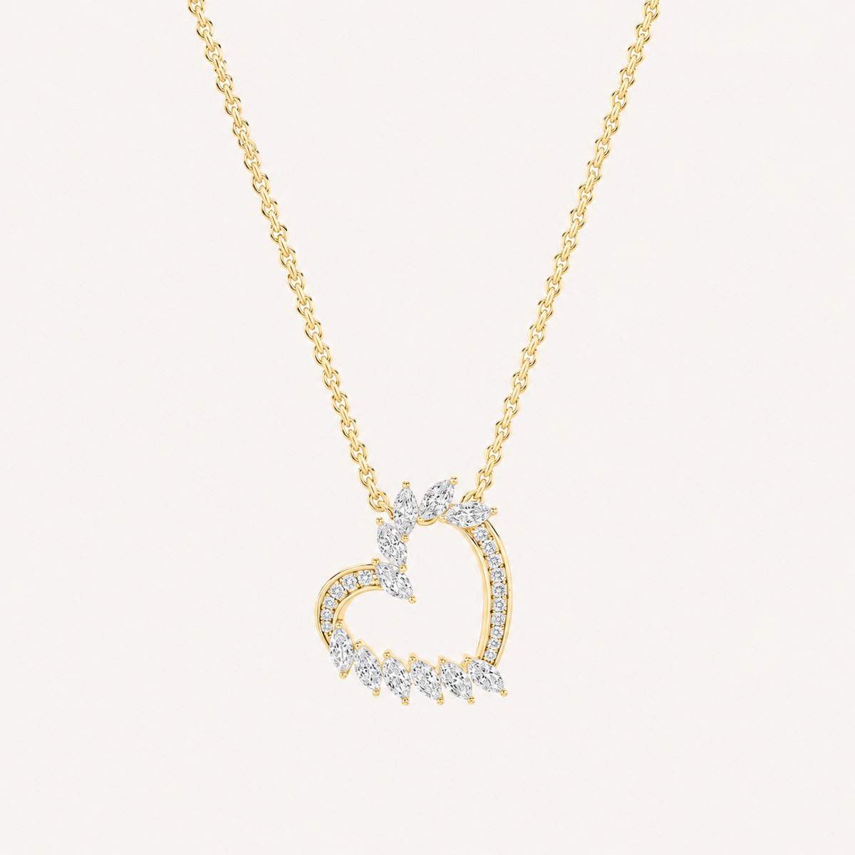 2.5CT Marquise Cut Lab Grown Diamond Heart Shaped Pendant Necklace