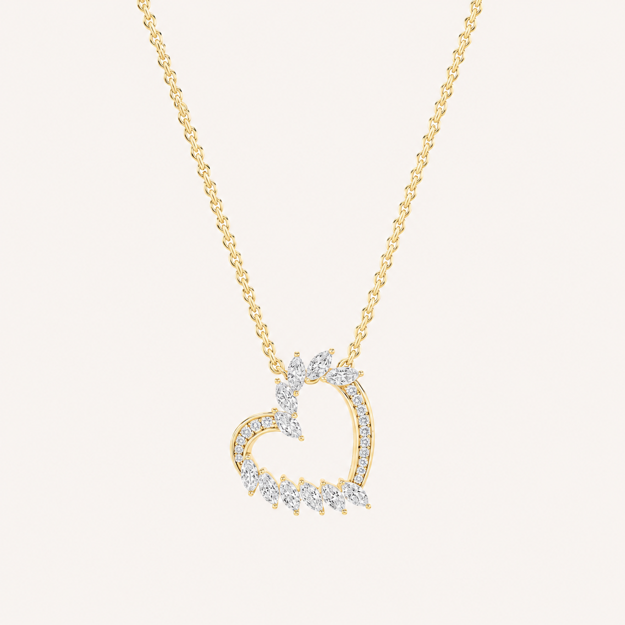 2.5CT Marquise Cut Lab Grown Diamond Heart Shaped Pendant Necklace