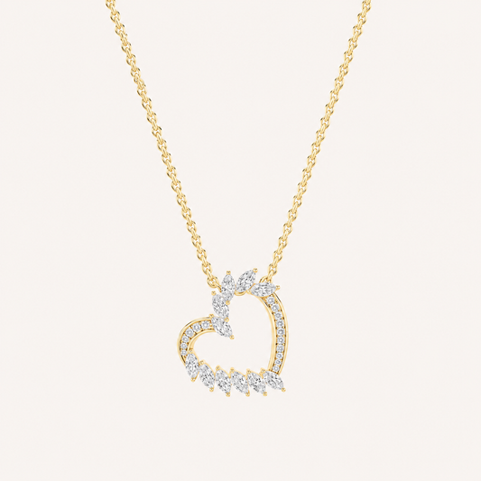2.5CT Marquise Cut Lab Grown Diamond Heart Shaped Pendant Necklace