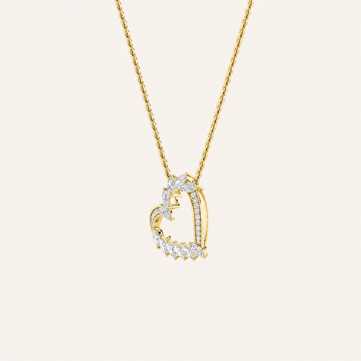 2.5CT Marquise Cut Lab Grown Diamond Heart Shaped Pendant Necklace