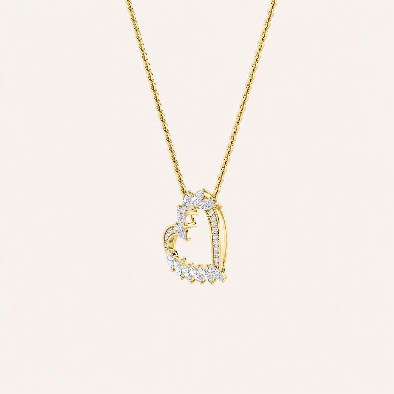 2.5CT Marquise Cut Lab Grown Diamond Heart Shaped Pendant Necklace
