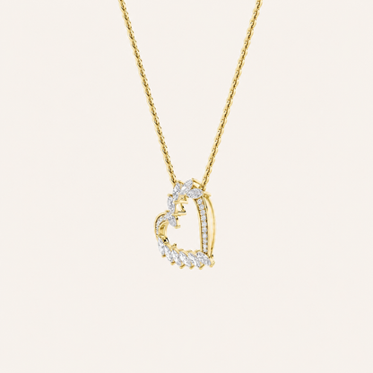 2.5CT Marquise Cut Lab Grown Diamond Heart Shaped Pendant Necklace
