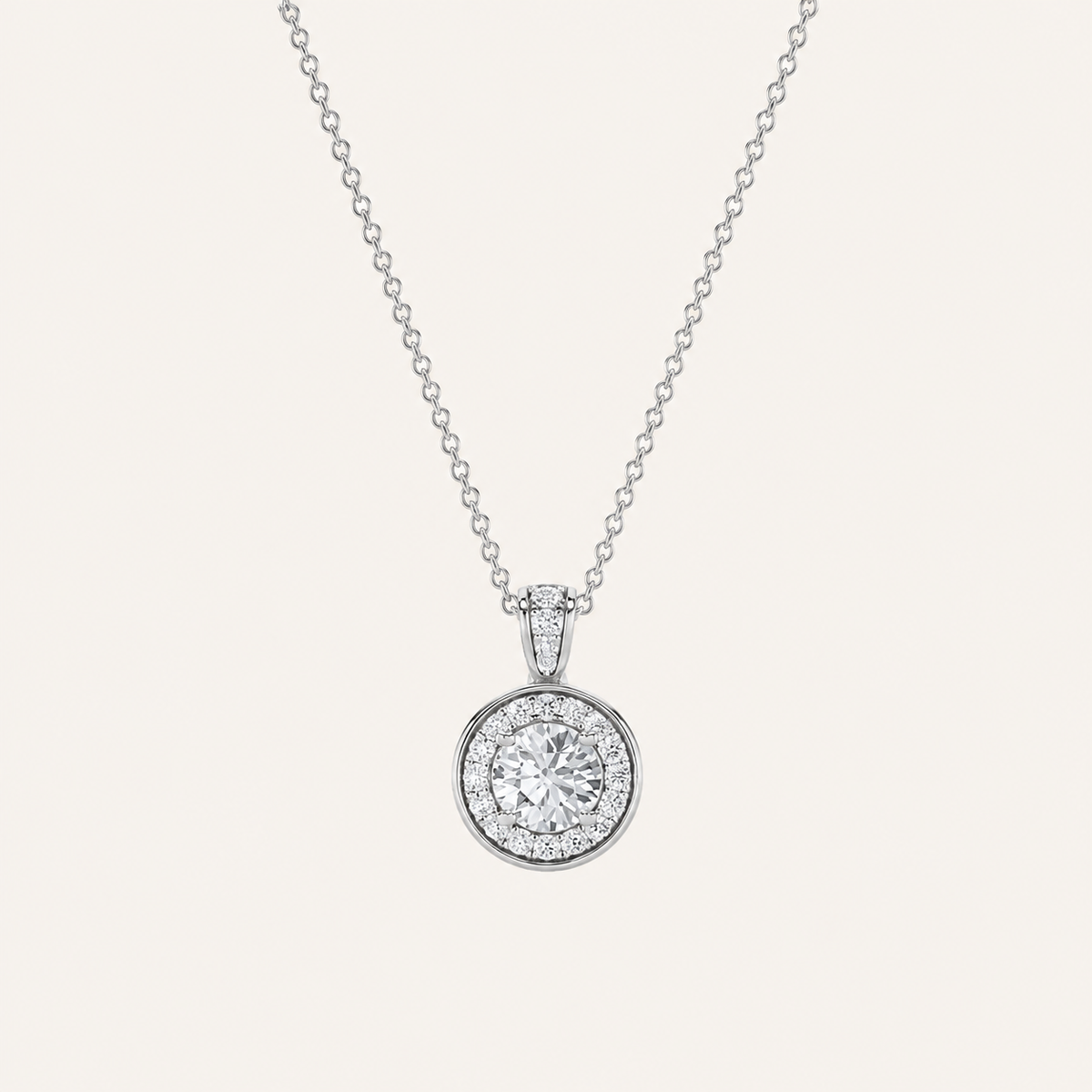 1.25CT Round Cut Lab Grown Diamond Halo Pendant Necklace