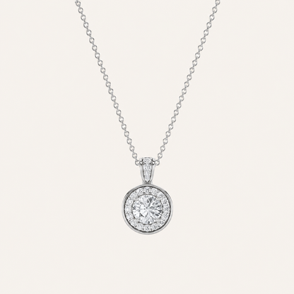 1.25CT Round Cut Lab Grown Diamond Halo Pendant Necklace