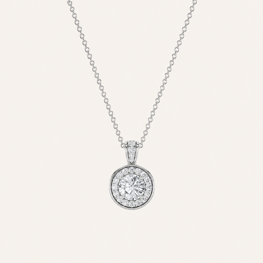 1.25CT Round Cut Lab Grown Diamond Halo Pendant Necklace