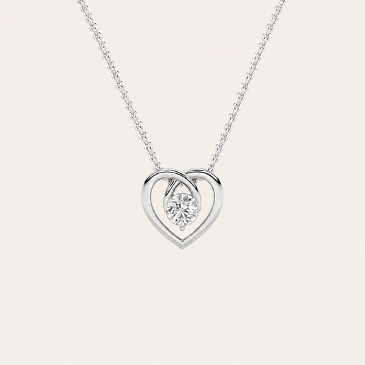 1CT Round Cut Lab Grown Diamond Heart Shaped Pendant Necklace