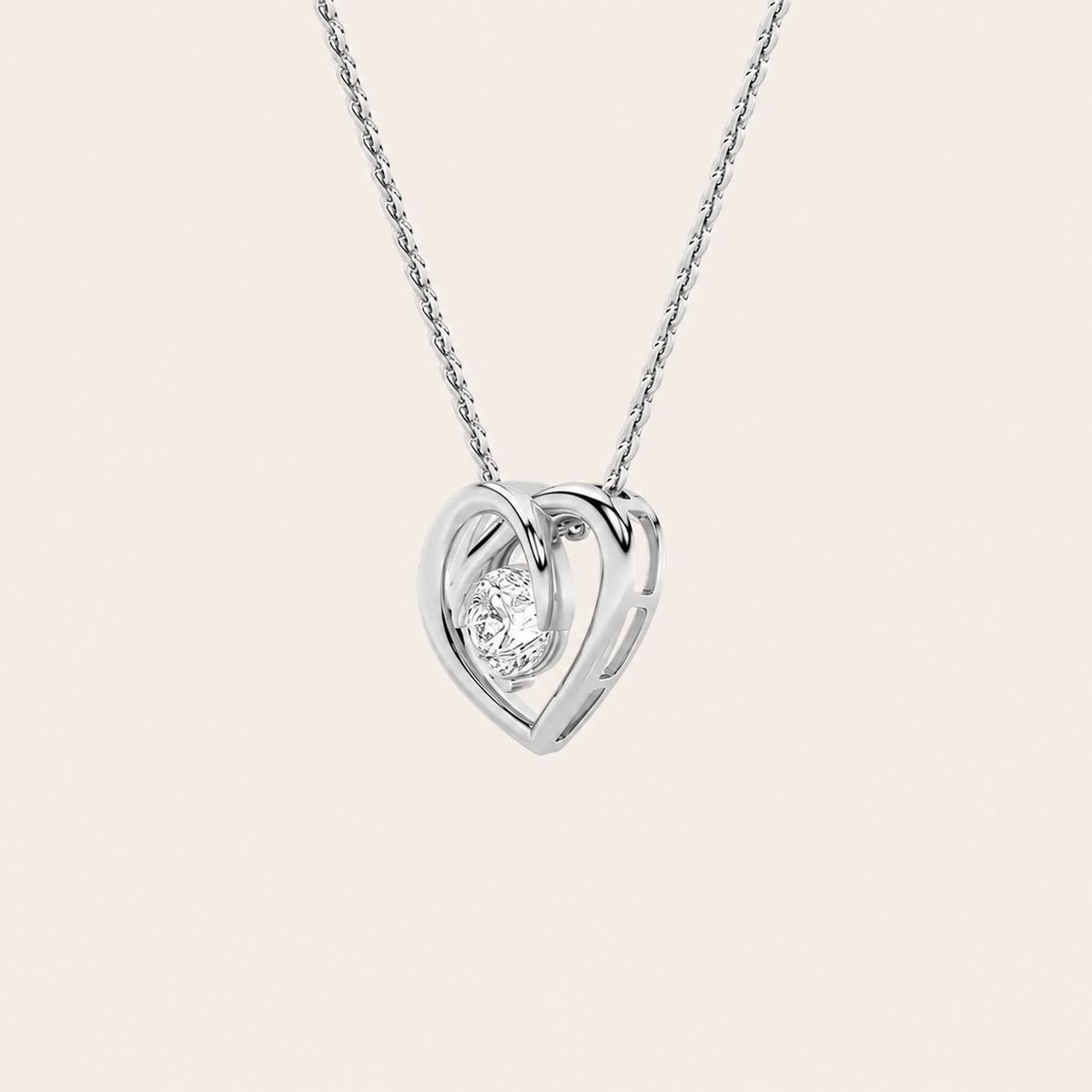 1CT Round Cut Lab Grown Diamond Heart Shaped Pendant Necklace