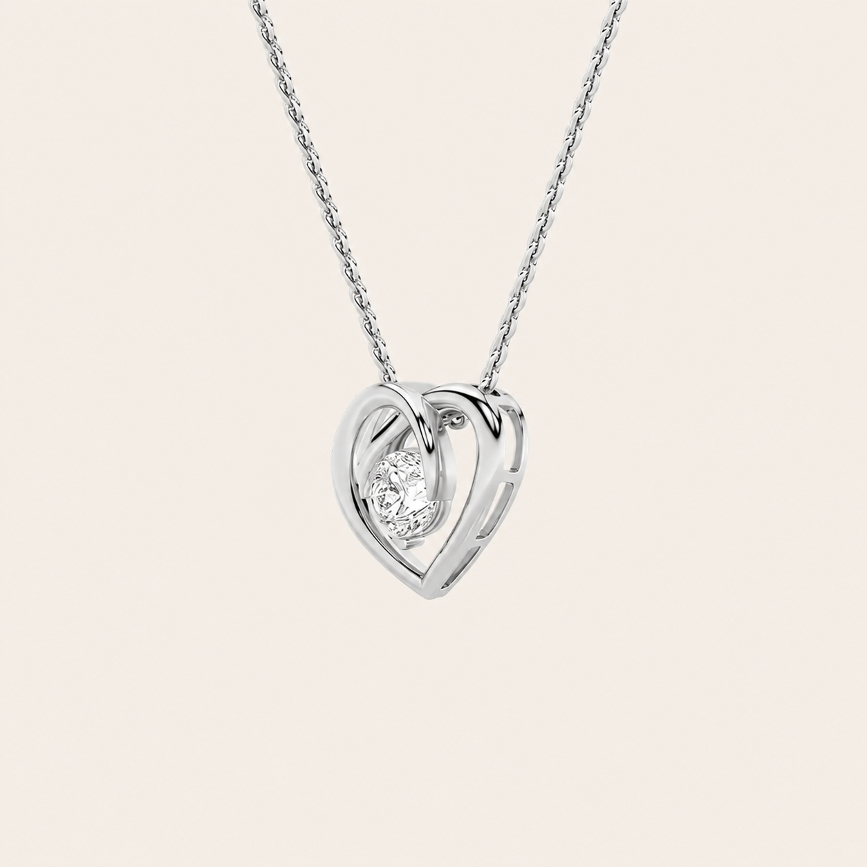 1CT Round Cut Lab Grown Diamond Heart Shaped Pendant Necklace