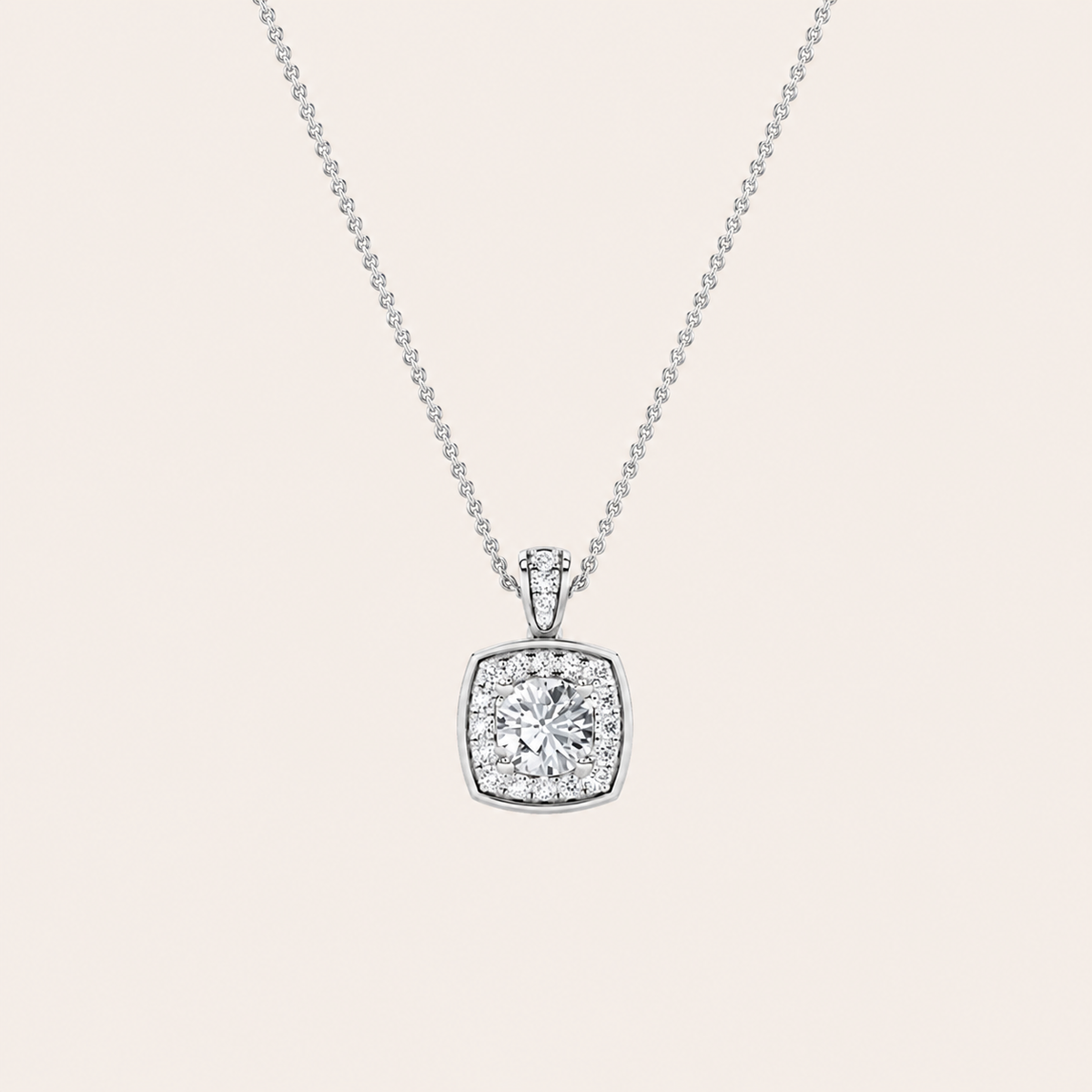0.75CT Round Cut Lab Grown Diamond Halo Pendant Necklace