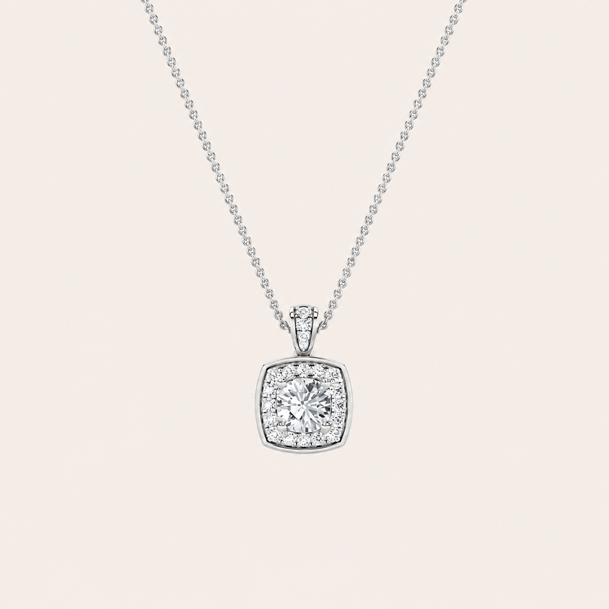 0.75CT Round Cut Lab Grown Diamond Halo Pendant Necklace