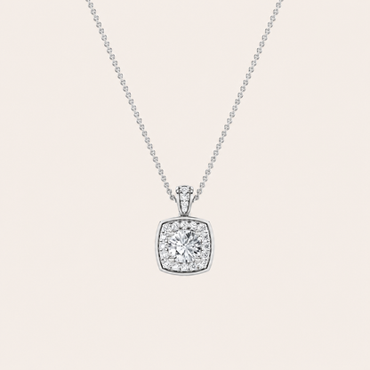 0.75CT Round Cut Lab Grown Diamond Halo Pendant Necklace