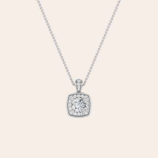 0.75CT Round Cut Lab Grown Diamond Halo Pendant Necklace