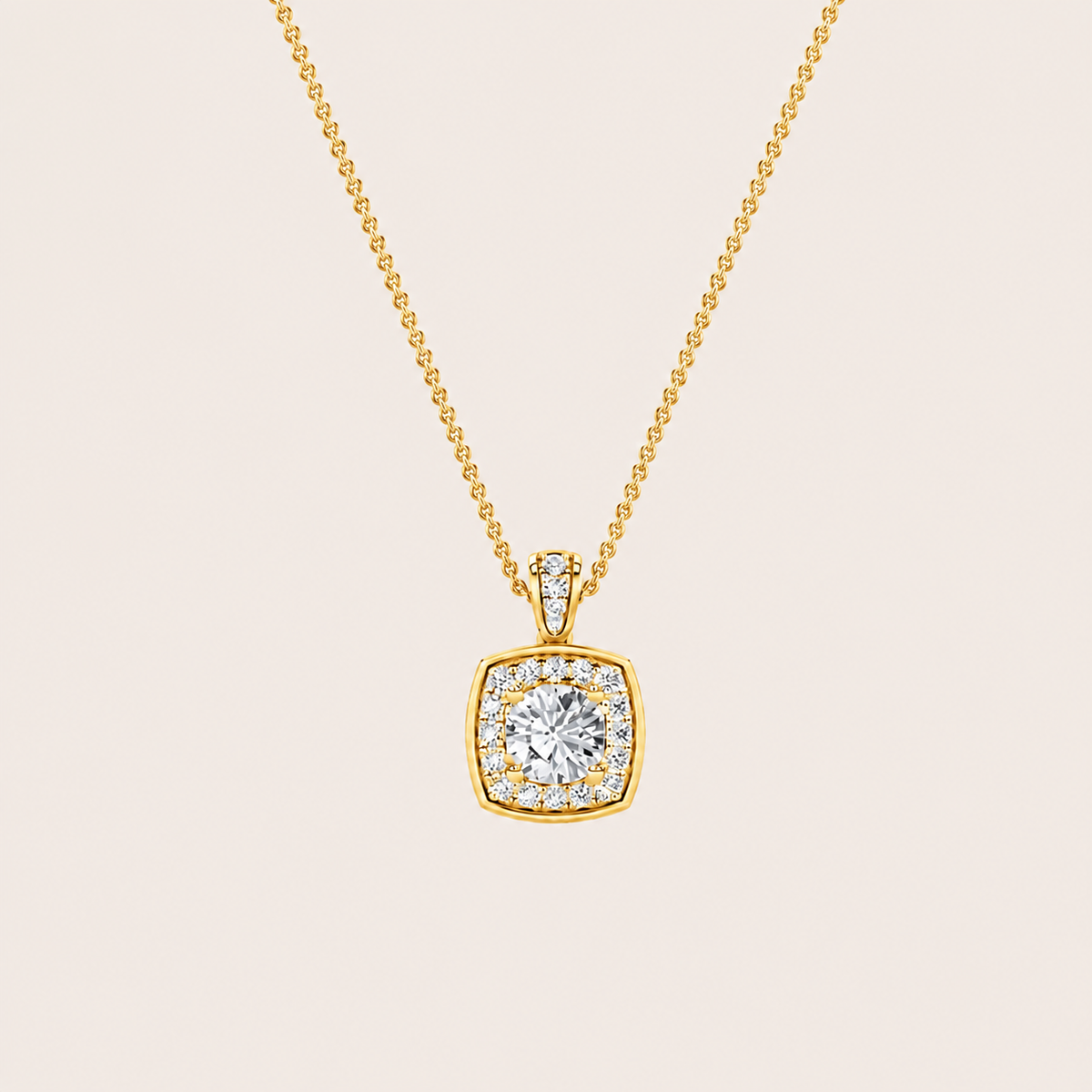 0.75CT Round Cut Lab Grown Diamond Halo Pendant Necklace