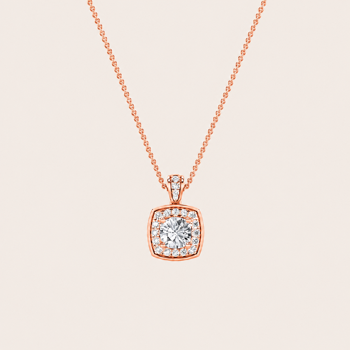 0.75CT Round Cut Lab Grown Diamond Halo Pendant Necklace