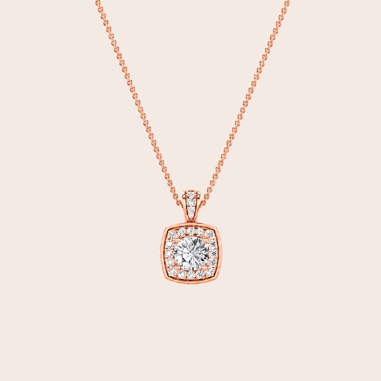 0.75CT Round Cut Lab Grown Diamond Halo Pendant Necklace