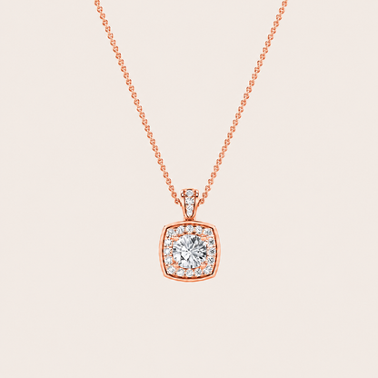 0.75CT Round Cut Lab Grown Diamond Halo Pendant Necklace