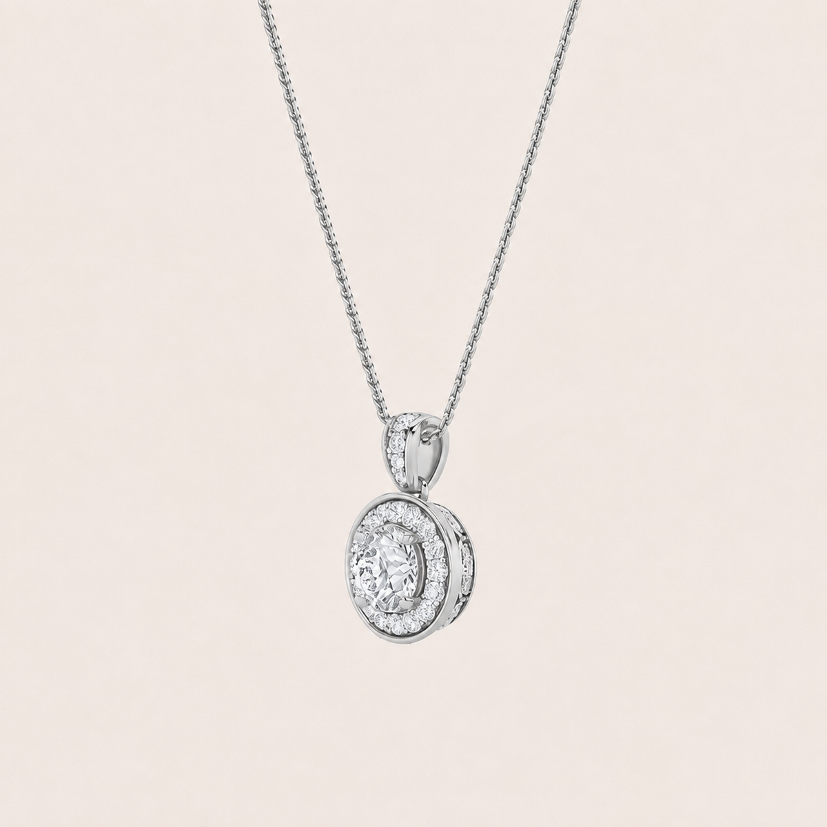 0.75CT Round Cut Lab Grown Diamond Halo Pendant Necklace